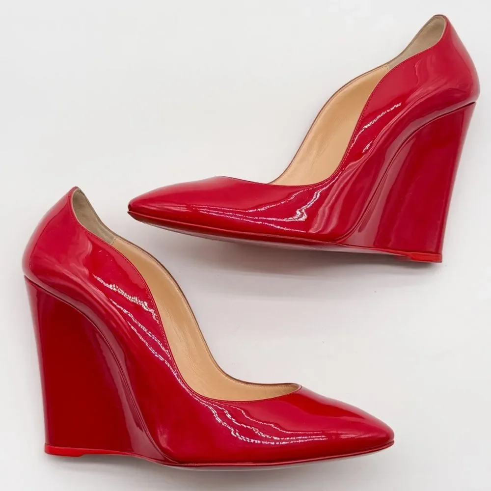 Christian Louboutin Tanja 100 Wedge Heel Pump Patent Leather Red EU 38 US 8